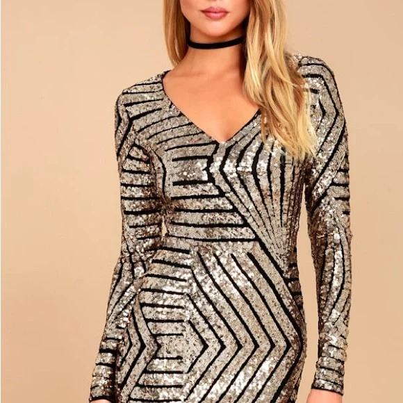 Lulus Party in Hills Black and Gold Sequin Bodycon Dress - Picture 2 of 7